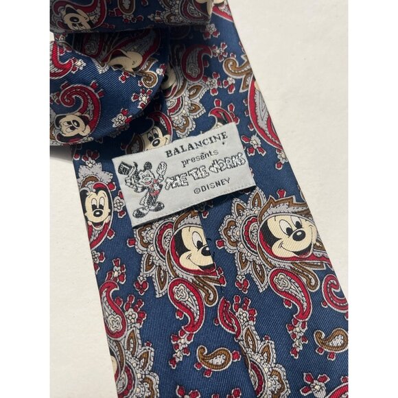 Vintage Disney Mickey Mouse Silk Tie Blue Red Paisley By Balancine - Picture 3 of 6